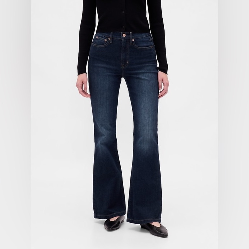 GAP Denim 70s Flare High Rise Jeans 10/30R Dark Wash Stretch Retro